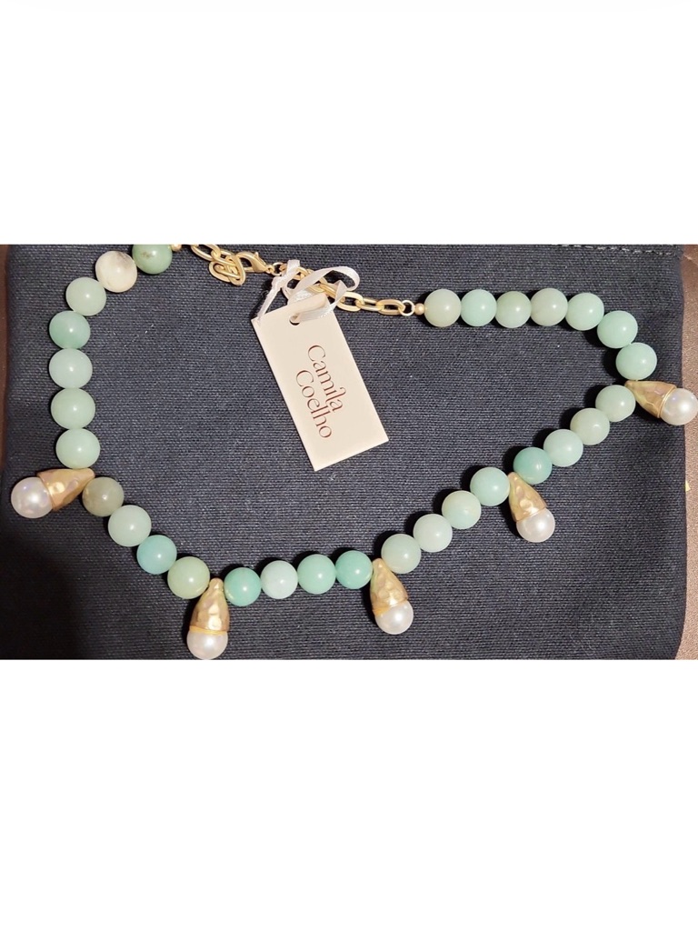 Nwt Camila Coelho Jade Beaded Necklace With Pearls Charms